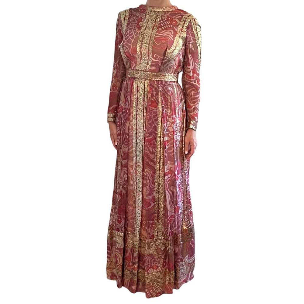 Countess Alexander of New York Vintage Red, Purple, Gold Metallic Gown XS